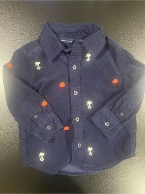 Janie and Jack Navy Corduroy Button-Down with Pumpkin & Snoopy. Fits 12-18 🎃 🐶